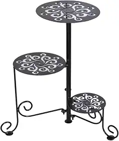 D'cor & Art Suporte Redondo Para Vasos de Flor Articulado de Chão com 3 Andares em Preto, Metal ou Plástico