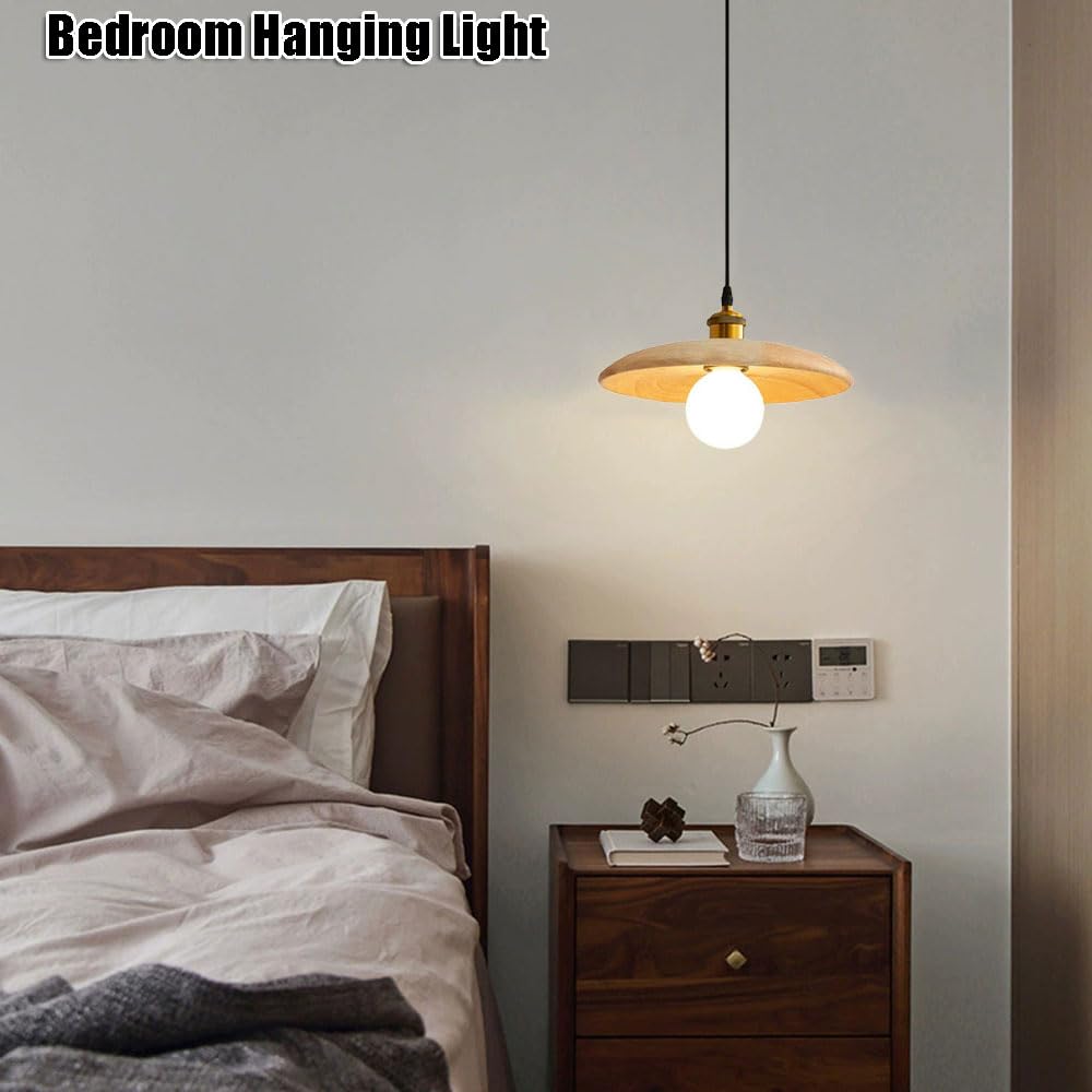 Japanese-Style Wooden Chandelier, Creative Hat-Shaped Hanging Lamp Shade, E27 Base Single-Head Pendant Light, Balcony Or Porch Decorative Ceiling Lighting Fixtures