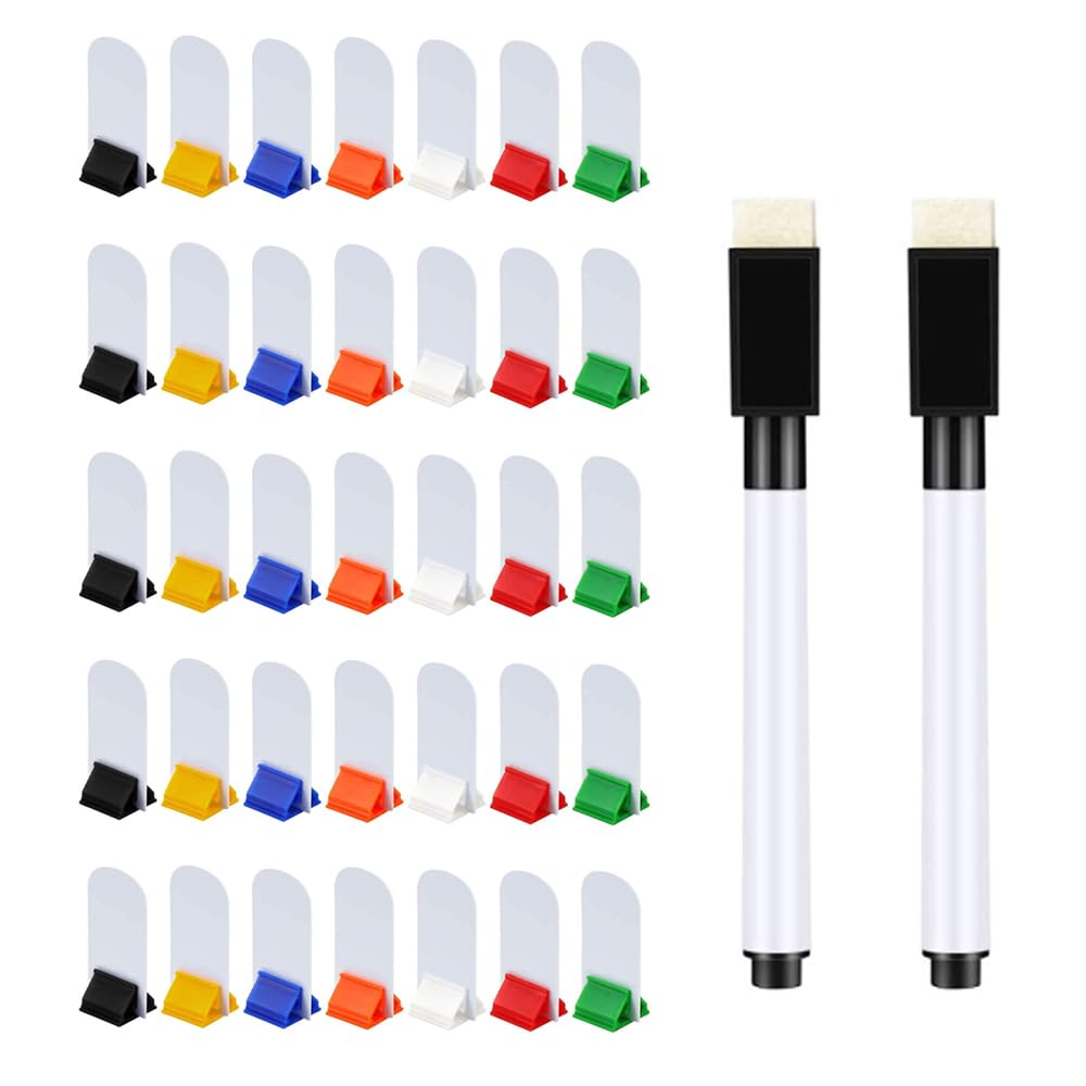 Sarini Juego de Soporte para Tarjetas de Juego,marcadores de Tablero de Juego en Blanco,Soportes para Tarjetas de Juego Coloridos,con 2 rotuladores borrables.