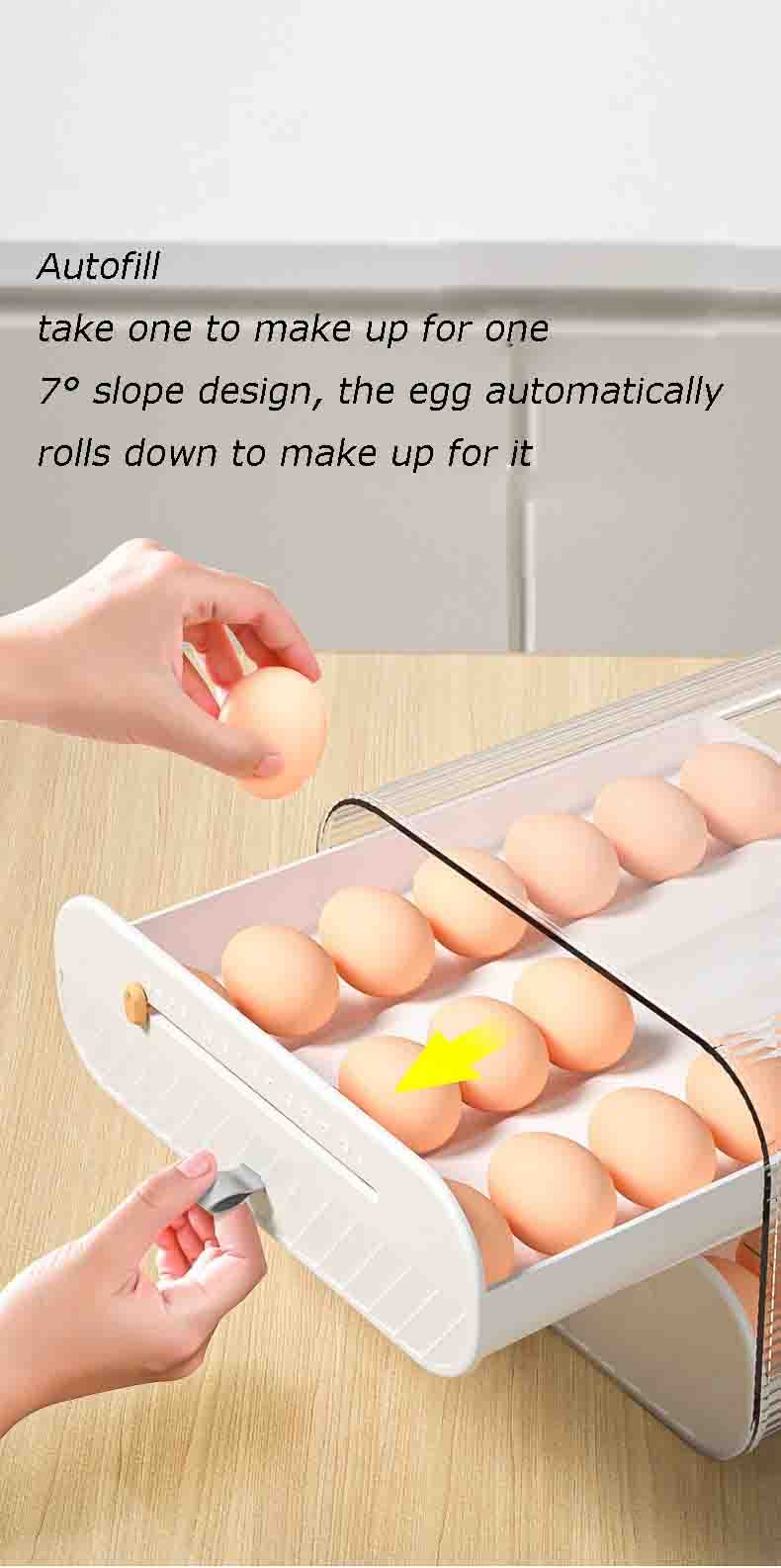 Contenedor de almacenamiento de huevos, cajón de 2 capas para refrigerador, bandeja de plástico apilable con capacidad para 36 huevos con asas, diseño deslizante