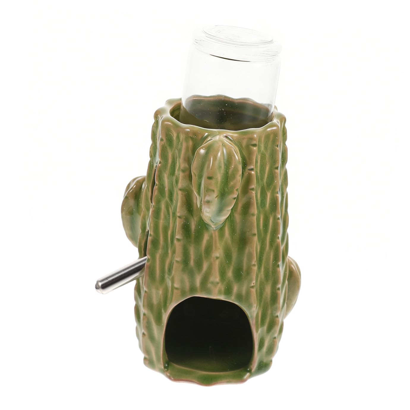Abaodam Bottiglia Acqua per Criceti e Cincillà 80ml in Ceramica Design a Cactacee di Perdite e Supporto Regolabile per Gabbia Piccoli Animali