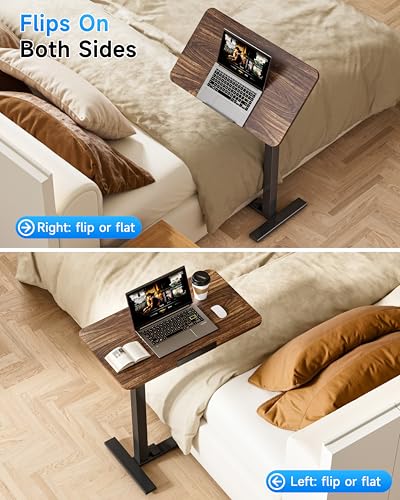 Image of BIZUM Mobile Standing Desk Laptop Desk Pneumatic with Wheels 180 Tilt Top Hospital Bed Table Portable Rolling Cart Foldable Bedside Table for Hospital&Home Use, Walnut
