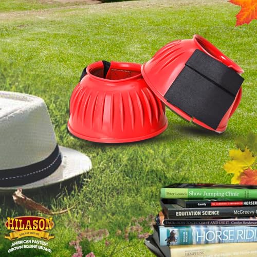 Image of HILASON Western Horse Rubber PVC Ribbed Double Hook and Loop Bell Boots Training Protective Shock Absorbing Leg