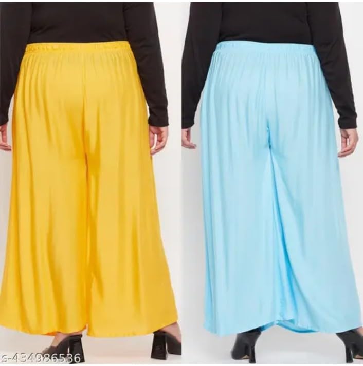 Image of Women's Jumbo Combo Palazzo | Extra Wide Leg Flared Ethnic Trousers | Pack of High Waist Relaxed Fit Palazzos for Women | Stylish Plain Solid Color Bottom Wear for Kurti & Tops | Jumbo Value Pack