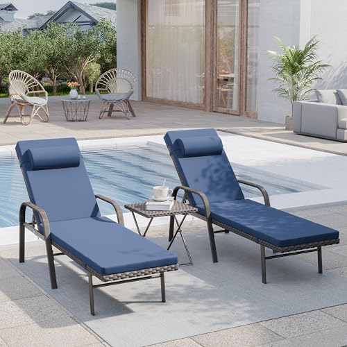 RTDTD 3 Pieces Patio Chaise Lounge Set Outdoor PE Rattan