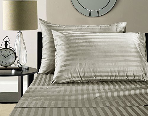 Addy Home Fashions Egyptian Cotton 500 Thread Count Damask Stripe Sheet Set, Queen