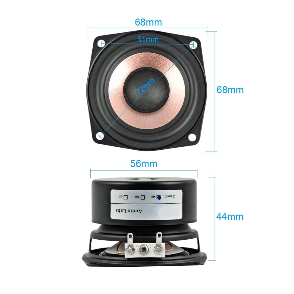 2 altavoces de escritorio de 2.5 pulgadas, 8-15 W, 4 ohmios, 8 ohmios, altavoz completo de alta sensibilidad