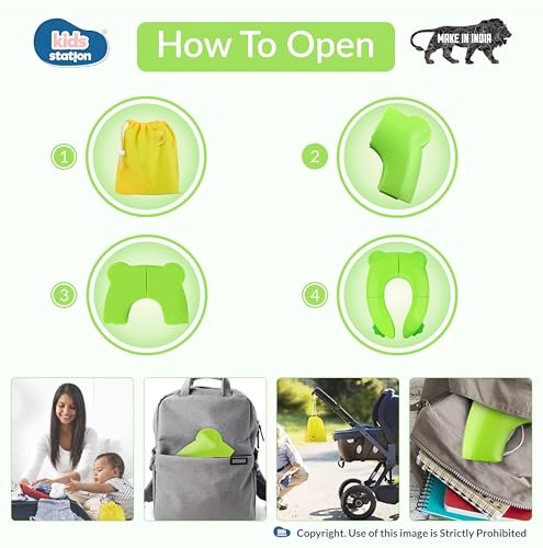 Image of Kids Station Foldable & Portable Baby Potty Training Seats-Suitable for potty training of Boys-Potty Training Seat for 1+ Year child-Travel Friendly, Easy to Carry (Green, Foldable Potty Seat)