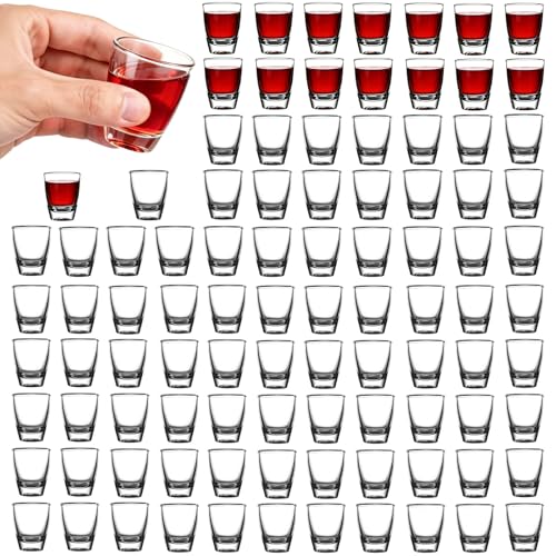24 PCS Bicchierini da Liquore, Bicchieri da Shot da 35 ml, Tumbler in Vetro Temperato, Bicchiere per Bere Direttamente, Bicchieri da Vino Piccoli in Vetro Dal Fondo Spesso per Feste