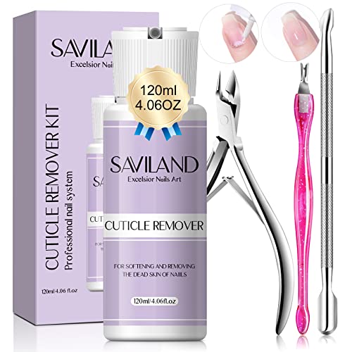 Saviland Nagelhautentferner,Cuticle Remover – 120 ml Nagelhautentferner-Creme mit Nagelhautschieber Trimmer Zange Nagelzubehör Maniküre-Werkzeuge Nagelpflege-Set