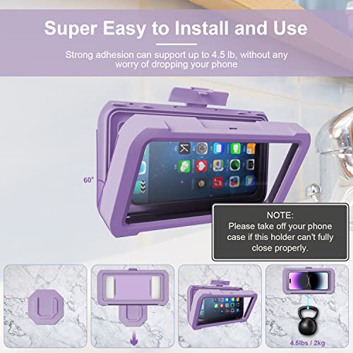 Image of URROY Shower Phone Holder Waterproof, 360 Rotation Shower Phone Case, Anti-Fog High Sensitivity Universal Cover Mount Stand for Bathroom Wall Mirror Bathtub Kitchen, Gift for Men Women