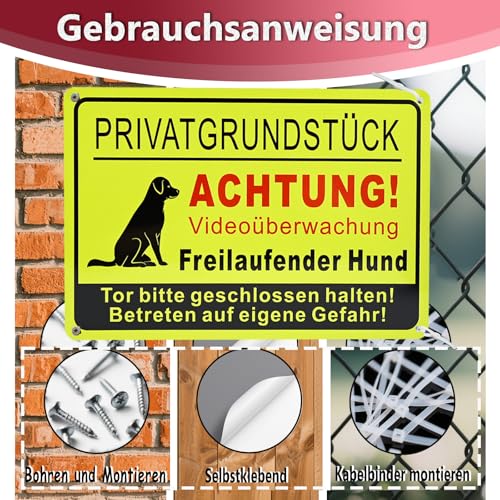 FLEXNOVA Vorsicht Hund Schild, 20x 30cm Warnung Vor Dem Hund Schilder Privatgrundstuck Warnschild Achtung Hund Vorsicht Bissiger Schild Aluminium mit Selbstklebend Vorgebohrten Löchern