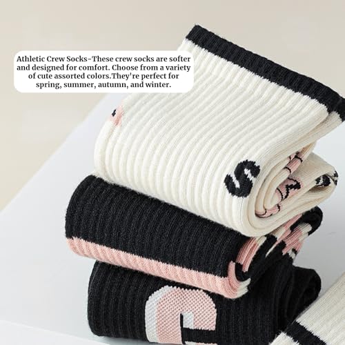 Womens Cute Crew Socks Casual Athletic Aesthetic Socks Neutral Cotton Socks 3-6 Pairs4