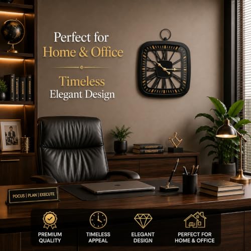 Image of ARMONIA Vintage Roman Numeral Wall Clock 56 cm | Premium Acrylic Skeleton Dial with Decorative Gold Hands, Silent Quartz, Modern Home & Office Decor (Include Microfiber Cloth)