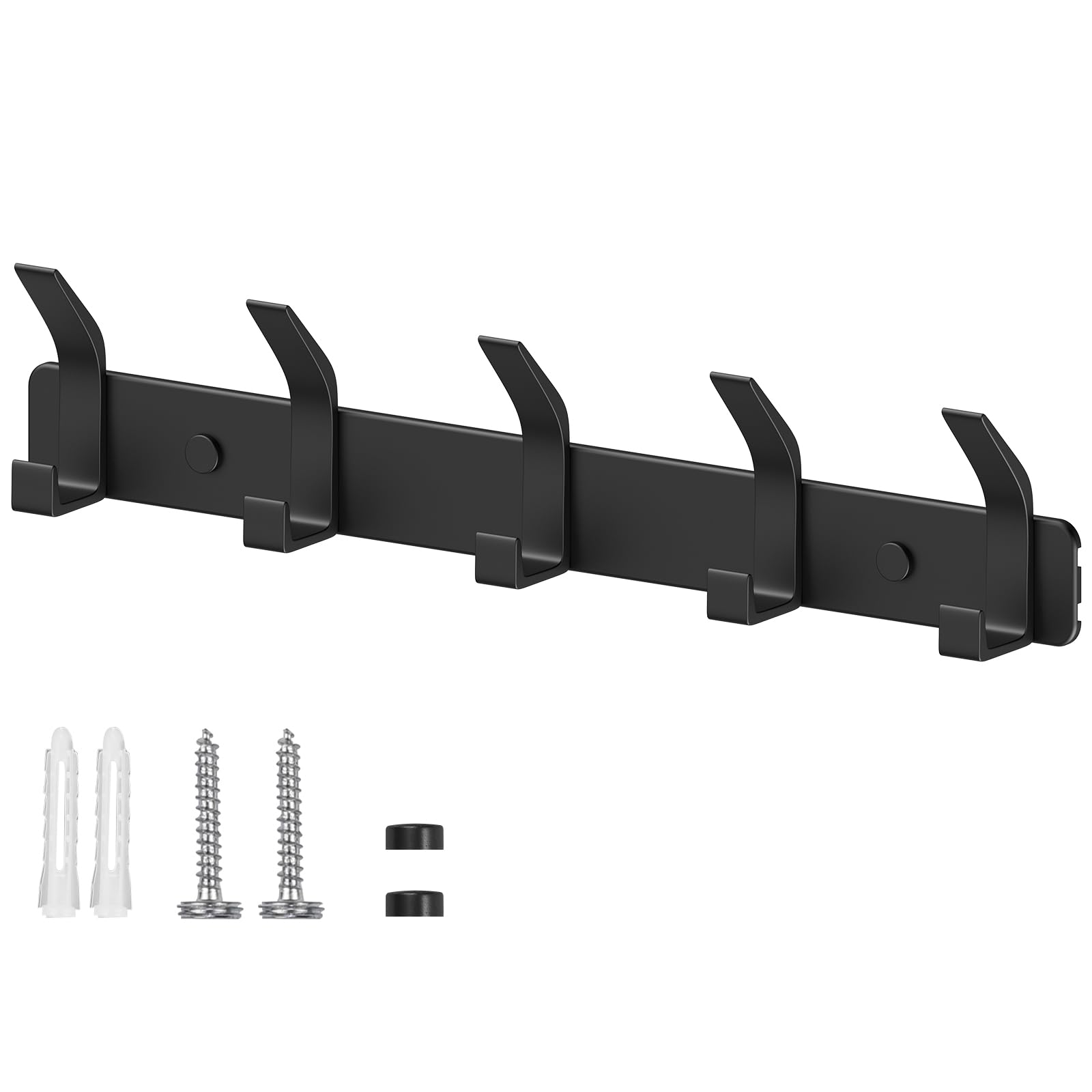 Benxdara Coat Hooks Wall Mounted Coat Rack with 5 Hooks, Rustproof Wall Hanger Clothes Hook Rail for Kitchen Bedroom and Entryway, Carbon Black