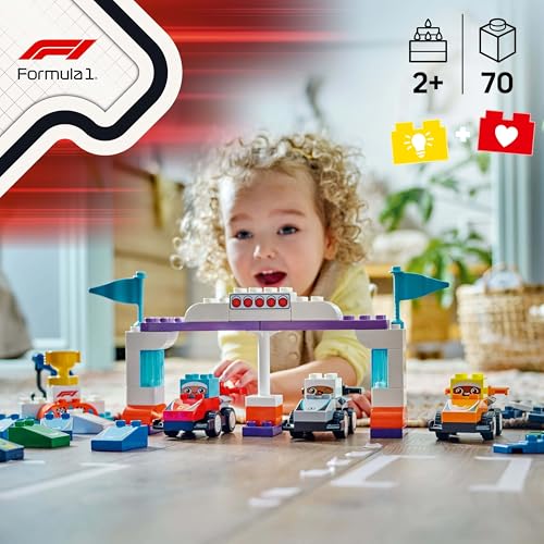 Image of LEGO DUPLO Town F1 Team Race Cars & Drivers Building Toy for Family Fun 10445 - Building Blocks for Age 2+ Boys and Girls
