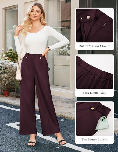 GRACE KARIN Womens Casual Pants 2025 Slacks for Women High Waisted Wide Leg Work Business Office Dressy Pants for Women Wine 2XL2