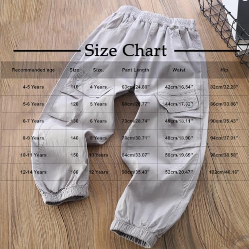 Boys Cargo Pants Elastic Waist Baggy Pants Work Trouser with Multi Pocket Casual Workwear Jogger Sweatpants for 4-14Y3