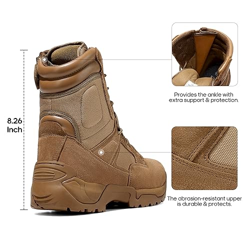 Image of NORTIV 8 Mens Military Tactical Work Boots Hiking Side Zip Leather Outdoor Motorcycle Combat Boots Response