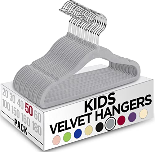 Utopia Home Lot de 50 cintres en Velours pour Enfants – Cintres durables de 28 cm pour Placard – Cintres Parfaits pour Un Usage Quotidien - Gris