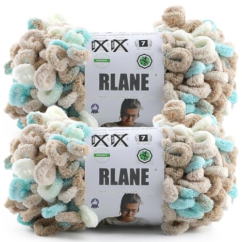 Image of Loop Yarn for Finger Knitting Soft - Chunky Yarn for Hand Knitting - 2 Pack of 180 G /6.4 Oz - #7 Jumbo - 18 Yards - Chenille Blanket Yarn for Crocheting Blankets (2, Blue - Almond - White)