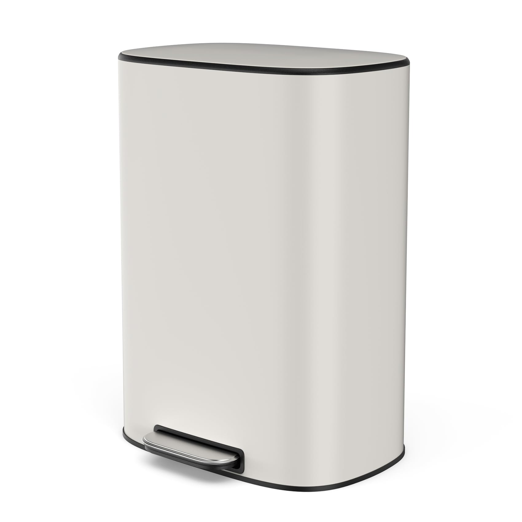 White 13 Gallon Stainless Steel Foot Pedal Large Trash Can with Soft Close Quiet Lid, Stainless Steel Thickened Body Oval Garbage Can with 30 Garbage Bags for Kitchen, Commercial, Home, Office