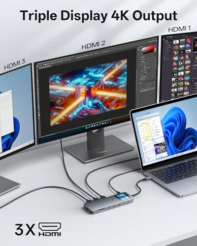 Image of Selore Laptop Docking Station 3 Monitors USB C Docking Station 3 HDMI