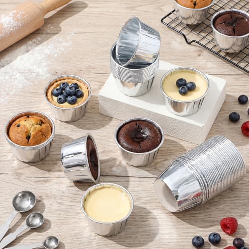 Image of 50 Pack Silver Cupcake Liners Bulk Disposable Foil Muffin Cup