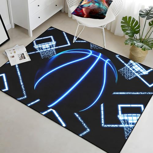 Kids Basketball Mat - Black Basketball Rug for Boys Kids Room Sports Carpet Rug for Boys Bedroom, 2'×3'