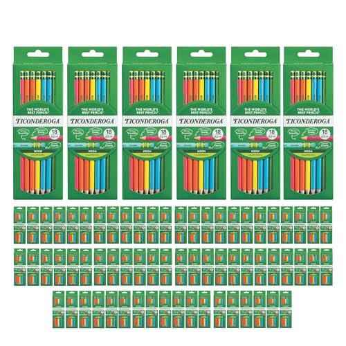 Image of Ticonderoga Wooden Pencils, Pre-Sharpened #2 HB Soft, Neon Colors, 18-Count, 13018 (Pack of 72, 1296 Count Total)