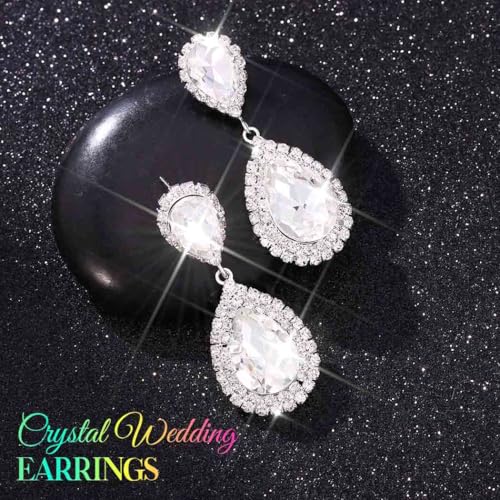 Catery Crystal Wedding Earrings Silver Rhinestone Ear Rings Teardrop Bridal Ear Jewelry for Brides and Women2