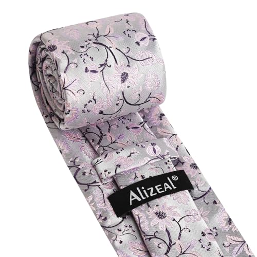 Image of Alizeal Mens 3.15inches Leaf Flower Pattern Tie Set | Floral Pattern Pocket Square Perfect for Fall Winter Business and Holiday Events