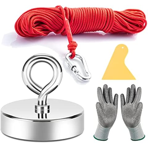 Neosmuk Fishing Magnet, 550 lb+ Giant Rare Earth Magnet with Rope, Large and Big 2.5 inches Diameter Disc Magnetic Fishing Kit for Tools, Heavy Duty and Thick Retrieving Neodymium Magnet with Hole… Cover
