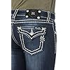 Miss Me Women's Loose Saddle Stitch Border Boot Cut Jean, Dark Blue, 34W x 32L
