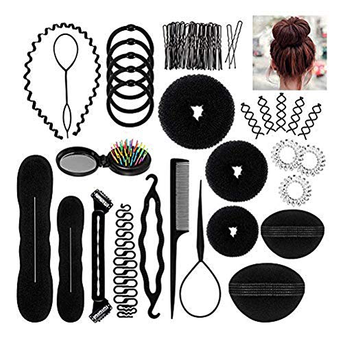 Hair Styling Accessories Set,28 Pcs Fashion Hair Design Styling Tools Kit Spiral DIY Hair Accessories Hair Bun Maker Braid Gift for Girls Women Kids