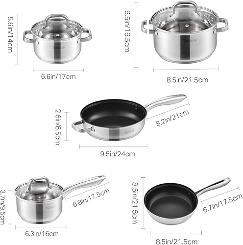 Miniatura 2 de LKYBOA Stainless Steel Cookware Set 8 Piece Safety Induction Pan Set Nonstick Skillet Casserole With Glass Lid Color  A Size