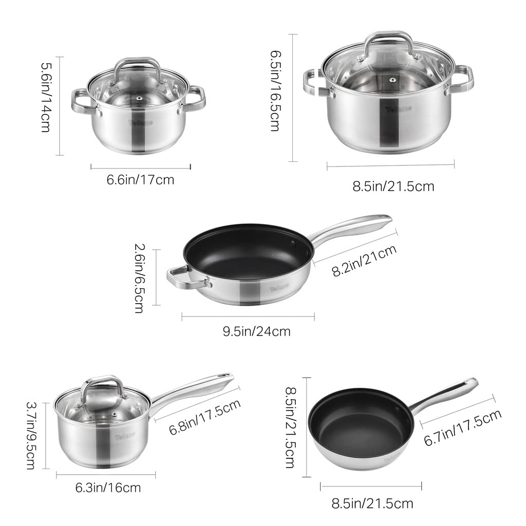 SHAWLA Pot Sets Stainless Steel Cookware Set, 8 Piece Safety 