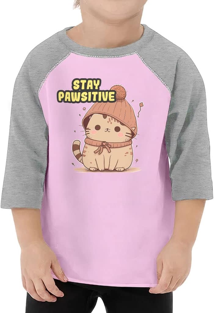 Stay Pawsitive Toddler Baseball T-Shirt - Graphic 3/4 Sleeve T-Shirt - Funny Kids' Baseball Tee