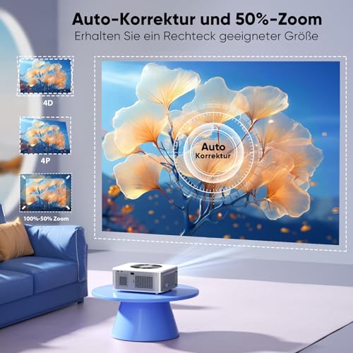 Beamer 【Android TV】 HORLAT 28000 Lumen Beamer 4K Heimkino, WiFi 6 Bluetooth Beamer Outdoor, Auto/4P Trapezkorrektur, 50% Zoom Projektor,Beamer Android mit YouTube/Prime Video, Smart Beamer – Bild 4