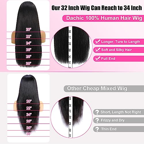 Dachic 210% Density 13X6 Hd Lace Front Wigs Human Hair Pre Plucked Glueless Straight Human Hair Wigs For Black Women Brazilian Lace Frontal Wigs Human Hair Free Part 32 Inch #TOP4