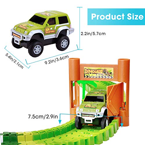 ShinePick Dinosaur 142 PCS Race Car Train Track Toys Create A Road Dinosaur Tracks Set Flexible Tracks Playset, Perfect Christmas & Birthday Gift for Kids - Thumbnail 3