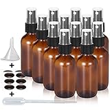 Olilia 2 oz Amber Glass Spray Bottles 12 Pack, with Black Fine Mist Sprayer Funnel Transfer Pipettes