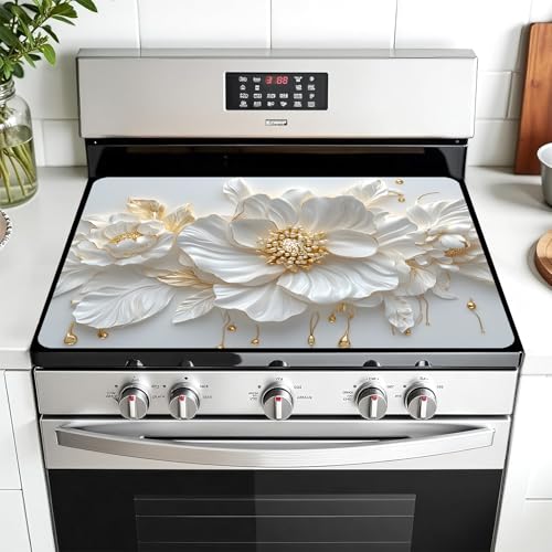Image of Multi-Design Stove Cover for Glass /Electric Stoves - 3-in-1 Heat-Resistant Protector Mat, Non-Slip Drying Rack 28 inchx20 inch