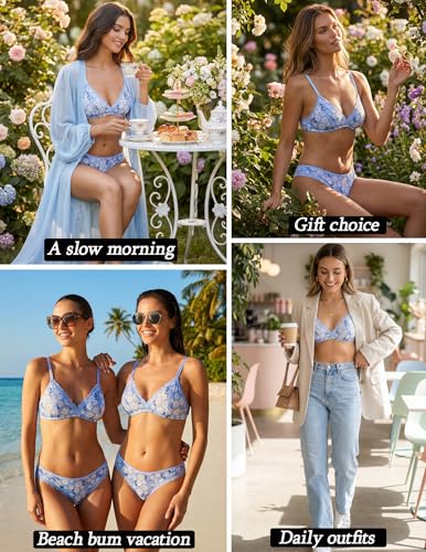 Image of Avidlove Wireless Lace Lingerie Set Floral Print Bra and Panty Sets 2 Piece