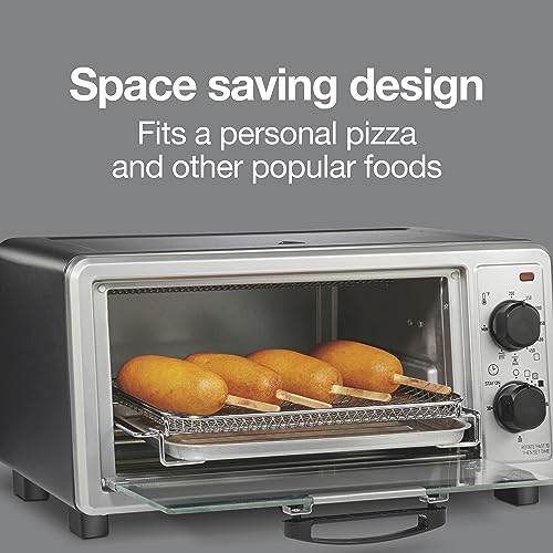 Image of Proctor Silex 4 Slice Countertop Air Fryer Toaster Oven Combo | Air Fry, Bake, Broil, Toast | 200-450⁰F Adjustable Temp | 30 Minute Timer | Automatic Shutoff | Black and Silver | 31265