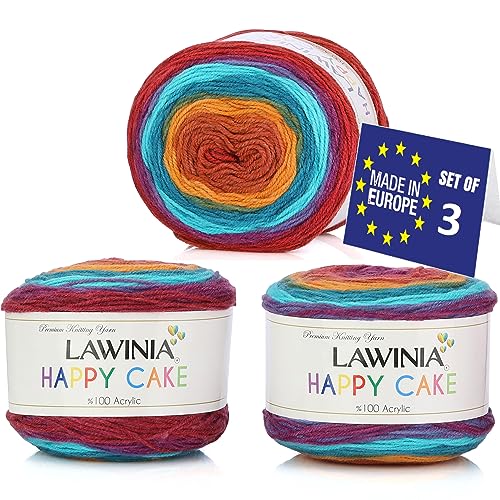 LAWINIA Happy Cake Premium Rainbow Yarn DK, Pack of 3 Each 150g, 530m Cake DK Knitting Yarn