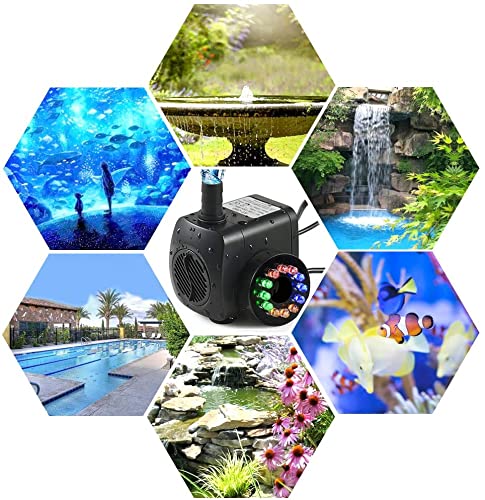 Feadem 15W 700L/H Submersible Water Pump With 12Pcs Colorful Led Light S For Fountain Pool Garden Pond Fish Tank Aquarium Water(With Plug) #TOP6
