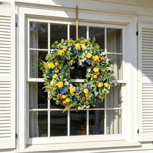 Couronne de porte décoration murale intérieur extérieur bleu - 5