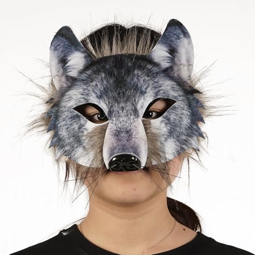 ZDOVLZZPON Animal Fox Wolf Mask Plush Half Face Mask for Christmas Party Cosplay Costumes