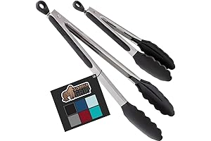 Gorilla Grip: 9-Inch & 12-Inch Black, Non-Scratch Silicone BBQ Kitchen Tongs with Pull Lock
